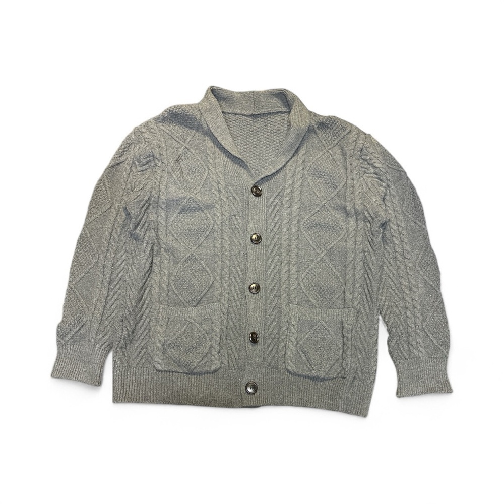 Gray Cable Knit Men's Sweater-XL
